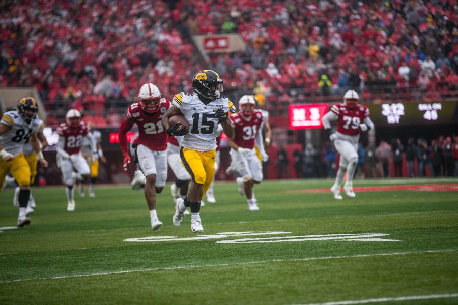 Iowa+running+back+Tyler+Goodson+carries+the+ball+during+the+game+against+Nebraska+on+Friday%2C+November+29%2C+2019.+The+Hawkeyes+defeated+the+Corn+Huskers+27-24.+