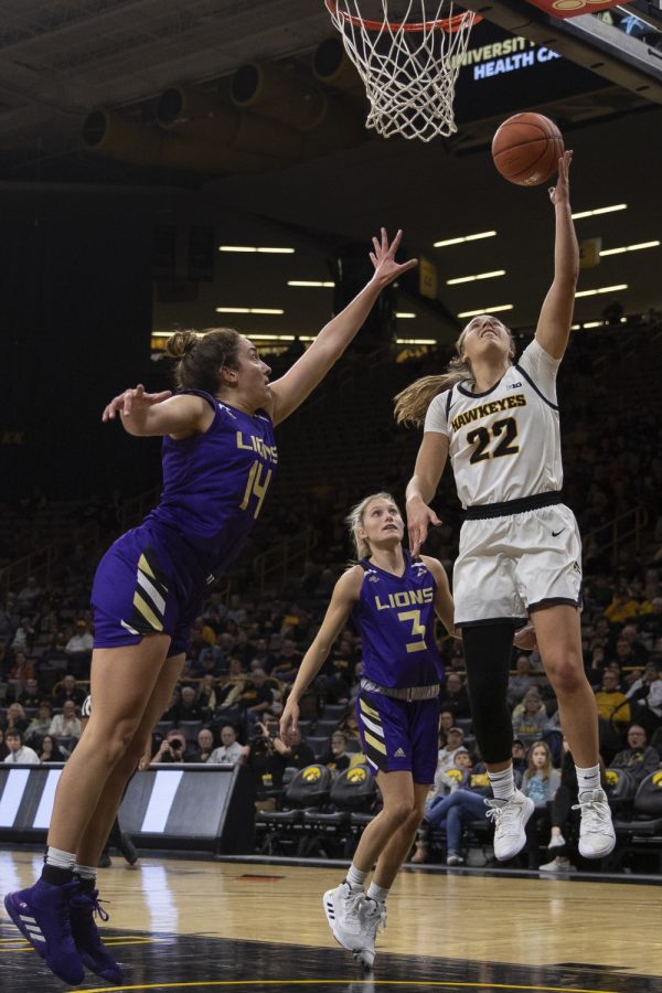 Iowa guard Kathleen Doyle shoots a basket during a Women’s basketball game between Iowa and North Alabama at Carver Hawkeye Arena on Thursday, Nov. 14, 2019. The Hawkeyes defeated the Lions, 86-81. 