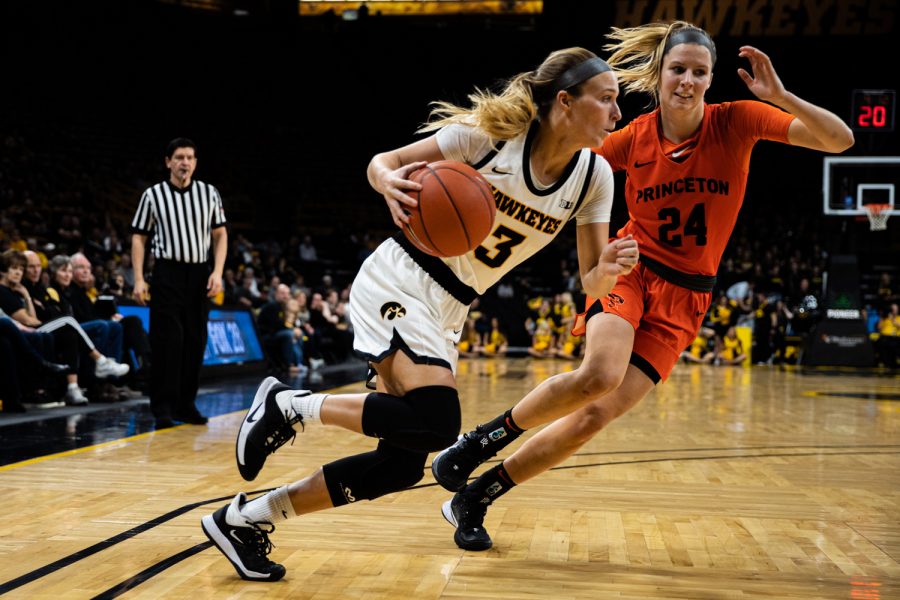 Iowa+guard+Makenzie+Meyer+drives+to+the+rim+during+a+womens+basketball+game+between+Iowa+and+Princeton+at+Carver-Hawkeye+Arena+on+Wednesday%2C+November+20%2C+2019.+The+Hawkeyes+defeated+the+Tigers%2C+77-75%2C+in+overtime.