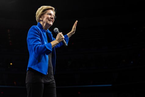 Sen. Elizabeth Warren, D-Mass., speaks during the 2019 Liberty and Justice Celebration at the Wells Fargo Arena in Des Moines on Friday, November 1, 2019. 