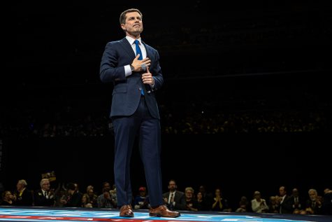 Mayor Pete Buttigieg of South Bend, IN., speaks during the 2019 Liberty and Justice Celebration at the Wells Fargo Arena in Des Moines on Friday, November 1, 2019.
