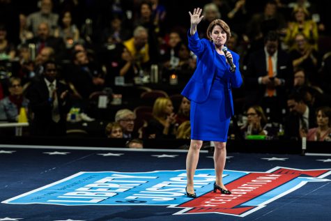 Sen. Amy Klobuchar, D-Minn., speaks during the 2019 Liberty and Justice Celebration at the Wells Fargo Arena in Des Moines on Friday, November 1, 2019.