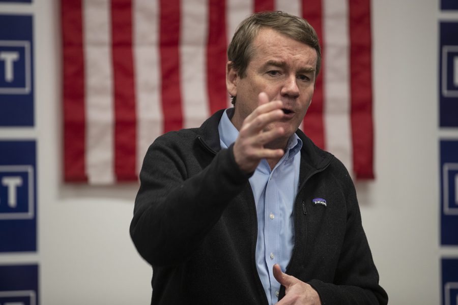 Sen. Michael Bennet, D-Colo. speaks at Carpenters Union Local on Sunday, Dec. 1, 2019. The Colorado senator opened with a brief speech before taking audience questions. (Jenna Galligan/The Daily Iowan)