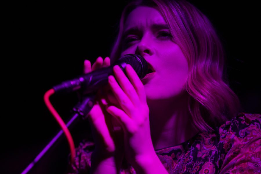 Iowa City singer/songwriter Hannah Frey performs at her album release party with Young Charles and Ivory James at Trumpet Blossom on Thursday, Dec. 12, 2019. 