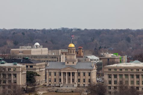 The Old Capital from the roof of UIHC in Iowa City, Iowa on March 25, 2019. 