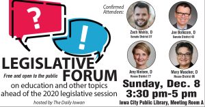 Daily Iowan to host legislative forum Dec. 8 ahead of 2020 session