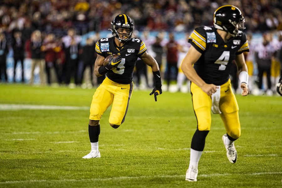 Iowa+wideout+Tyrone+Tracy%2C+Jr.+carries+the+ball+during+the+2019+SDCCU+Holiday+Bowl+between+Iowa+and+USC+in+San+Diego+on+Friday%2C+Dec.+27%2C+2019.+