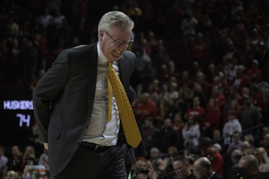 Hawkeyes head coach Fran McCaffery reacts to a call during a men’s basketball game between Iowa and Nebraska at Pinnacle Bank Arena in Lincoln on Tuesday, January 7th. The Hawkeyes fell to the Huskers 76-70.