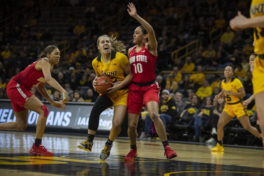 Iowa Guard Kathleen Doyle moves up-court during Iowa women’s basketball vs. Ohio State in Carver-Hawkeye Arena on Thursday Jan. 23, 2020. The Hawkeyes defeated the Buckeyes 77-68.