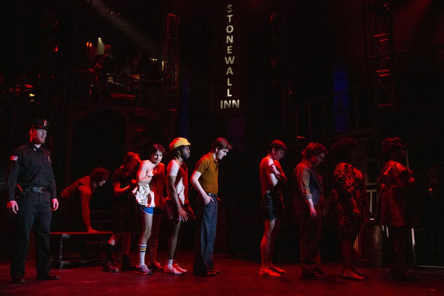 Actors line up during the Hit the Wall dress rehearsal in the Theater Building on Tuesday, Jan. 28, 2020. Hit the Wall depicted the violence of Stonewall riots.