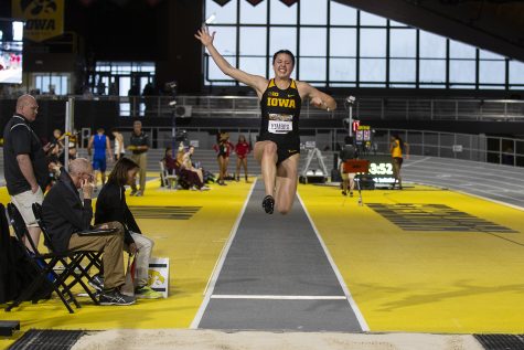 Iowa multi-event competitor Jenny Kimbro competes in the long jump during the fourth annual Larry Wieczorek Invitational at the University of Iowa Recreation Building on Friday, Jan 17, 2020. Kimbro’s 5.88m jump earned her fourth place. 