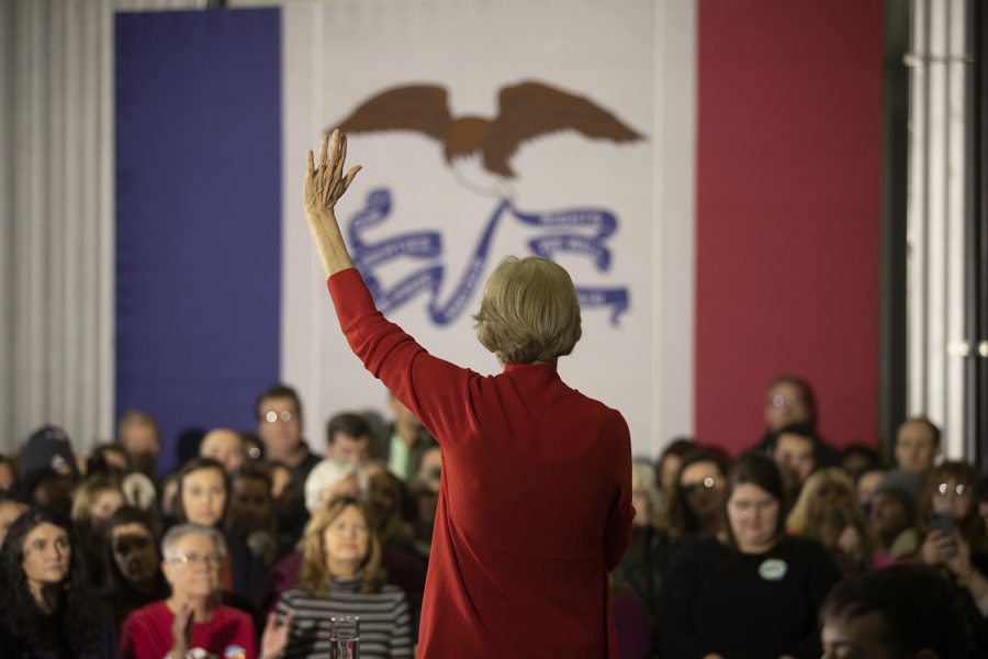 Sen. Elizabeth Warren, D-Mass., speaks to an audience at NewBo Market in Cedar Rapids on Sunday, January 26, 2020. Warren encouraged attendees to support her nomination at the upcoming Iowa caucuses. 