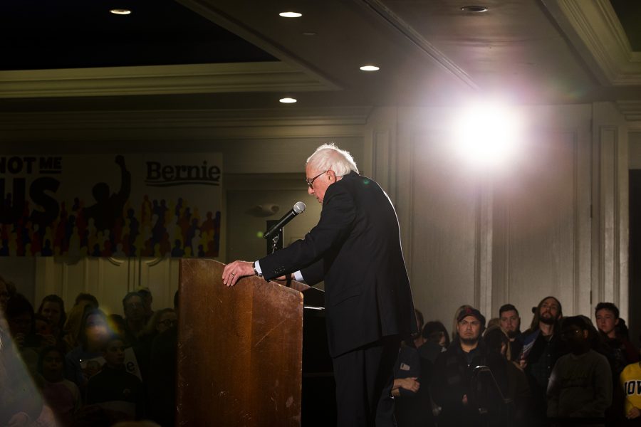 during the Iowa City Climate Rally at the Graduate hotel on Sunday, January 12, 2020. Sanders discussed his climate policies, the impact of climate change, the Green New Deal, and the dangers of climate inaction in the government.
