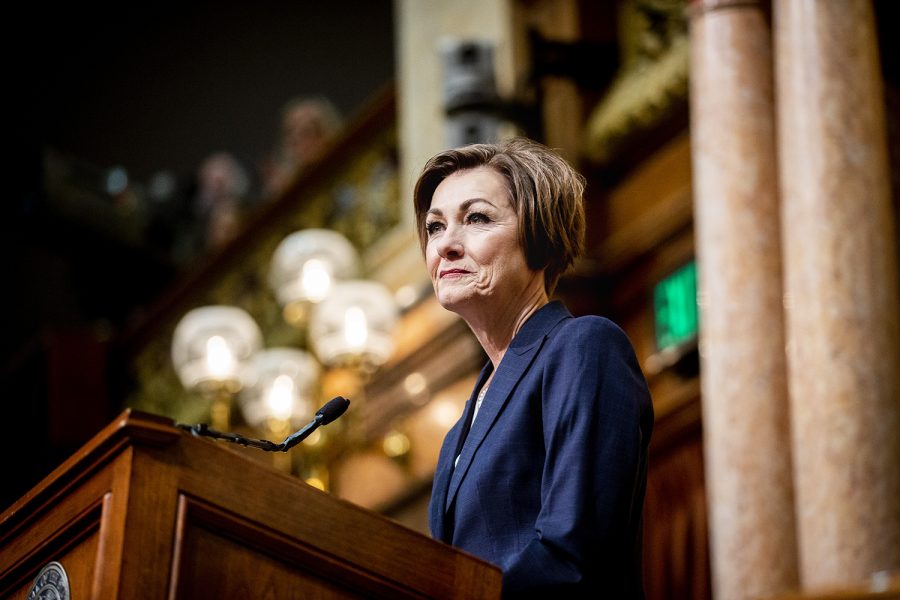Gov. Kim Reynolds gives the Condition of the State address at the Iowa State Capitol on Tuesday, January 14, 2020. 