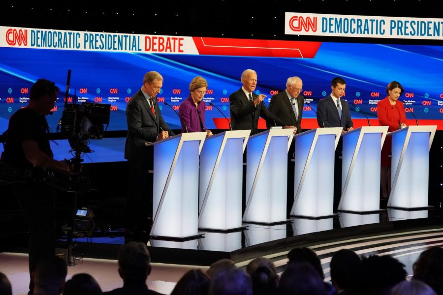 Six candidates made their final pitches to Iowans while together on a single stage Jan. 14, 2020 at the January Democratic debates hosted by CNN and the Des Moines Register. Photo available to The Daily Iowan from CNN.