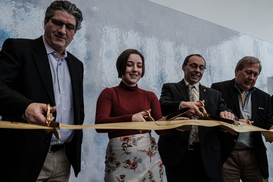 Speakers from the event cut a ceremonial ribbon during the opening reception for the Psychological and Brain Sciences Building on Jan. 24. The building has been under construction for two and a half years but was ready for use by faculty and students for the spring semester of 2020. 
