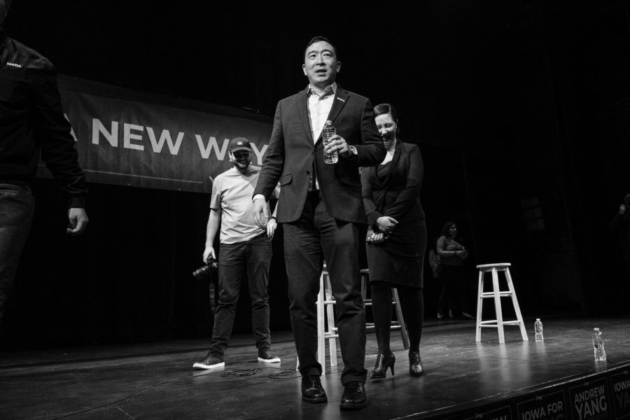 Andrew+Yang+exits+the+stage+during+the+Women%E2%80%99s+Town+Hall+at+the+Englert+Theater+in+Iowa+City+on+Saturday%2C+January+18%2C+2020.+Yang+spoke+to+an+audience+of+around+240+about+his+future+plans+if+he+wins+the+presidency.
