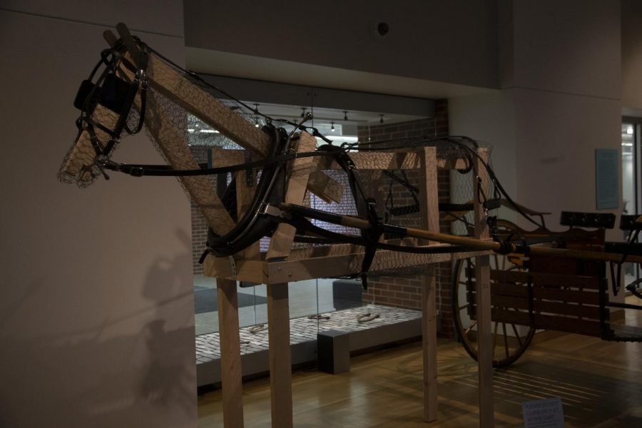 Pieces of The Pull of Horses exhibit in the University of Iowa’s Main Library are seen on Thursday, January 20, 2020. The Exhibit will be located in the Gallery until March 29, 2020. (Raquele Decker/The Daily Iowan) 