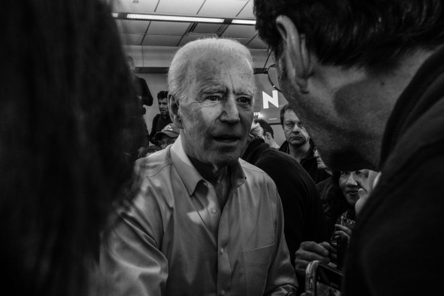 Former Vice President Joe Biden speaks with audience members following a campaign event in North Liberty on Saturday, February 1, 2020. With the Iowa Caucuses happening in two days, former Vice President Biden stopped to give a last minute pitch to Iowa voters.