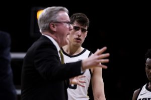 Iowa center Luka Garza looks to Iowa head coach Fran McCaffery during the mens basketball game against Ohio State at Carver-Hawkeye Arena on Thursday, February 20, 2020. The Hawkeyes defeated the Buckeyes 85-76.