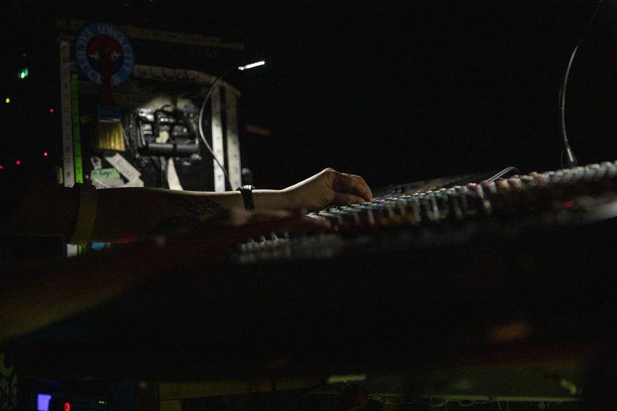 Gabes sound engineer Crystal Sherman operates the board during Anthony Worden and the Illiteratis set during a concert at Gabe’s on Friday, Feb. 28, 2020. The band recognized Shermans work, drawing cheers applause from the crowd.