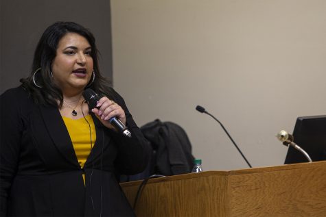 The third of four candidates for Vice President of Student Life, Danielle Martinez, presents during a public forum in the IMU on Monday, Feb. 10, 2020.