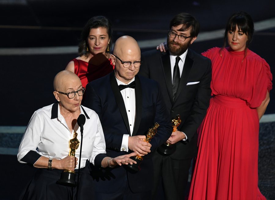 Julia Reichert, left, Lindsay Utz, Steven Bognar, Jeff Reichert and Julie Parker Benello accept the Documentary - Feature - award for 'American Factory' onstage during the 92nd Annual Academy Awards at Dolby Theatre on February 09, 2020 in Hollywood, California.