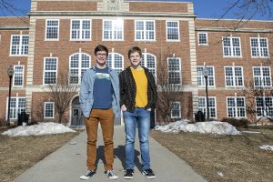 City High juniors Tobey Estein (left) and Jeremiah Collins (right) stand in front of City High on Thursday, Feb. 20, 2020. Estein and Collins started a Jewish Studies club at City High to educate both Jewish and non-Jewish students about Judism.
