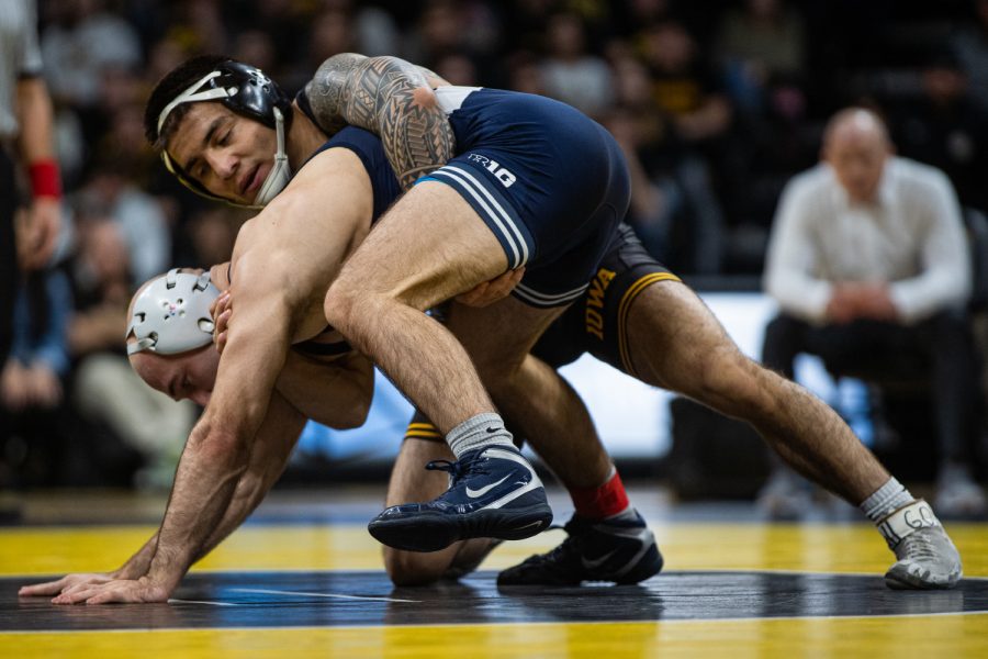 Iowa%E2%80%99s+149-pound+Pat+Lugo+wrestles+Penn+State%E2%80%99s+Jarod+Verkleeren+during+a+wrestling+dual+meet+between+No.+1+Iowa+and+No.+2+Penn+State+at+Carver-Hawkeye+Arena+on++2020.+No.+1+Lugo+defeated+Verkleeren+by+decision%2C+6-1%2C+and+the+Hawkeyes+defeated+the+Nittany+Lions%2C+19-17.+