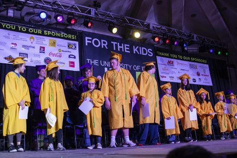 Kids switch their tassle to the right during Kiddo Graduation at Dance Marathon 26 in the IMU on Saturday, Feb. 8, 2020. (Katie Goodale/The Daily Iowan)