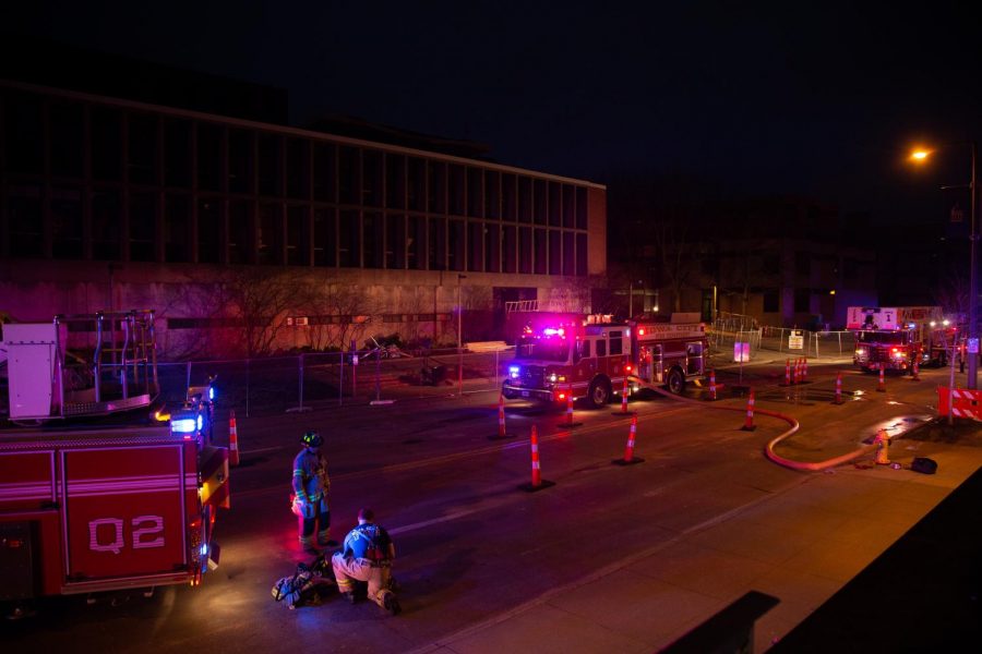 Authorities respond to a structure fire at the UI Communications Center on Monday, March 23, 2020. 