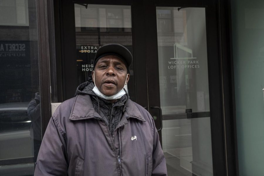 “I stay in a recovery house. So far it’s really hectic. It’s a structured environment. My main thing is about recovery, trying to stay clean from drug abuse and alcohol. I just take it day by day and get my two-to-three meals a day,” said Chicago resident Tony Smith speaking about the struggle of staying clean amid an outbreak. His recovery home was fumigated the morning of March 24 hours before this photo was taken in an attempt to prevent the spread of the virus. He’s committed to turning his life around after spending half of his life in the penitentiary and finds his strength through his faith. “If it wasn’t for Him, I wouldn’t be here. I know that. I got hope from my higher power.” This portrait was taken on Tuesday, March 24 on Milwaukee Avenue in the Wicker Park neighborhood. 
