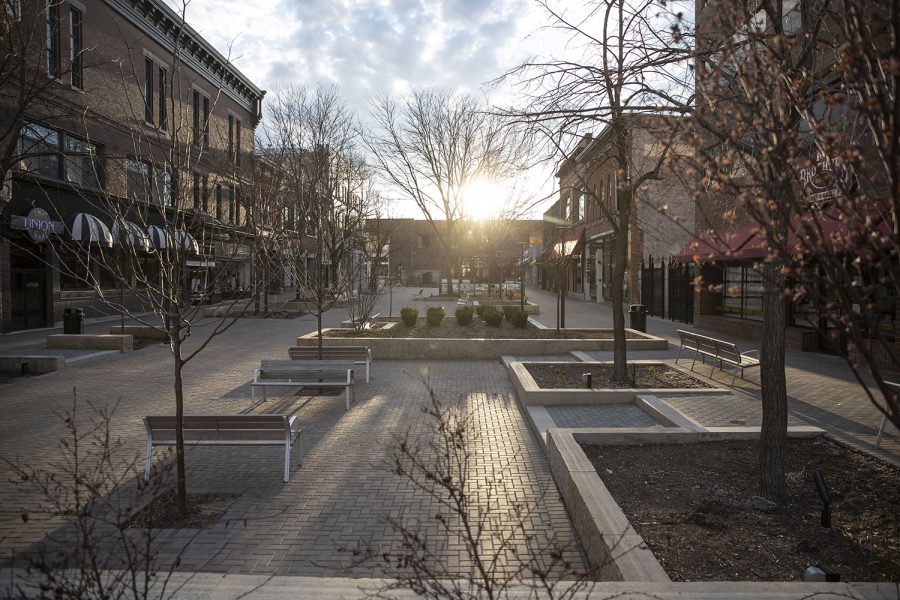 The Pedestrian Mall is seen on Saturday, April 4, 2020. Downtown was quiet during the first weekend after spring break as classes have been moved online and the bars closed to contain the spread of the novel coronavirus.