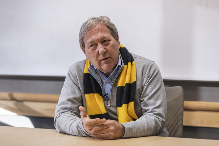 University of Iowa President Bruce Harreld talks with members of the Daily Iowan during an interview at the Adler Journalism Building on Thursday, Feb. 13, 2020. President Harreld has been the president at the university since November 2, 2015. 