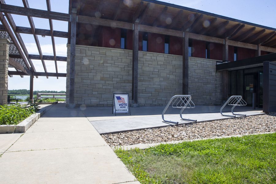 A 'Vote Here' sign is seen outside the 10th district on Tuesday, June 2 at Terry Trueblood Recreation Area. 