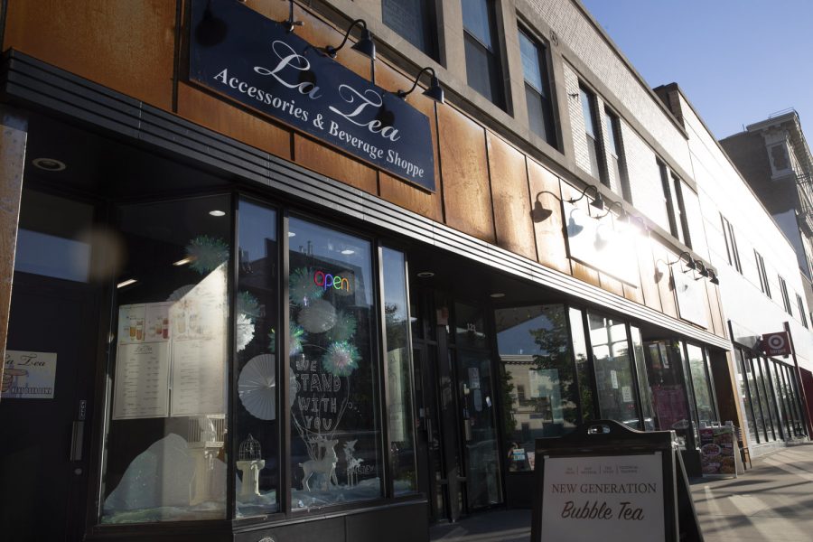 The entrance to a bubble tea shop called La Tea is seen on June 25 in Iowa City. 