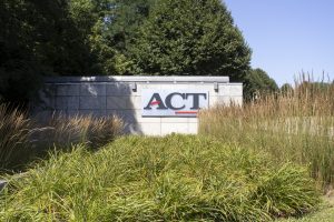 A sign for the ACT corporate office is seen on Monday, July 27, 2020 off of Scott Blvd. in Iowa City. (Hannah Kinson/The Daily Iowan)