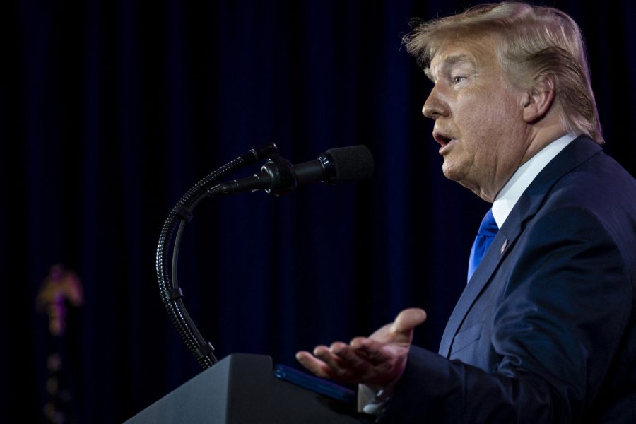 U.S. President Donald J. Trump delivers remarks at the Values Voter Summit at the Omni Shoreham Hotel on Saturday, Oct. 12, 2019 in Washington, D.C. The appearance at the Summit comes as evangelical leaders this week criticized Trumps decision to stand down U.S. forces in northern Syria.