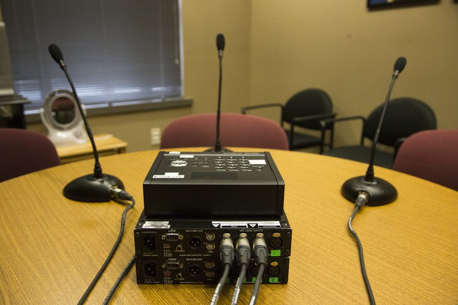 Audio equipment used for Iowa City's new podcast is seen on January 16th, 2019