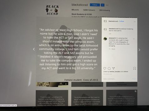 A story posted on the @blackaticcsd Instagram page is seen on Sunday Aug. 2, 2020. The account posts stories from both students and alumni documenting their experience within the school district. The @blackaticcsd Instagram page also coincides with the @lgbtaticcsd Instagram page which shares the stories of LGBTQ+ students.