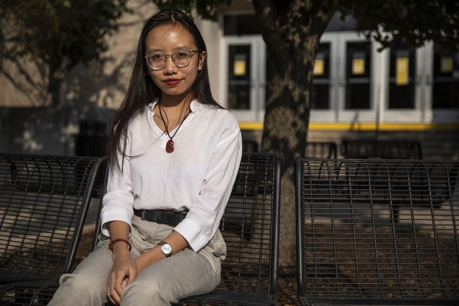 University+of+Iowa+sophomore+and+member+of+OASIS+%28Organization+for+the+Active+Support+of+International+Students%29+Sydney+Nguyen+poses+for+a+portrait+outside+of+Phillips+Hall+on+Tuesday%2C+September+22%2C+2020.+Originally+from+Vietnam%2C+Nguyen+came+to+the+university+her+freshman+year+to+pursue+a+degrees+in+English+and+creative+writing.+