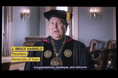 University of Iowa President Bruce Harreld speaks during virtual commencement on Saturday, May 16, 2020. Due to concerns surrounding the COVID-19, the University of Iowa moved fall commencement online. 