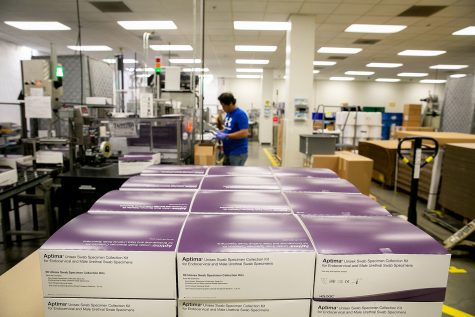 Unisex collection kits are packaged for distribution at the Hologic Inc. plant on June 17, 2019, in San Diego. Hologic is the first in the U.S. to win FDA approval to test for mycoplasma genitalium, a bacteria of growing concern nationwide. (Sam Hodgson/San Diego Union-Tribune/TNS)