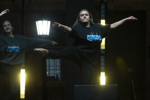 Skyler Gibbons, a member of the UI Dance Club, performs at the SHOUT event on October 17, 2019. 