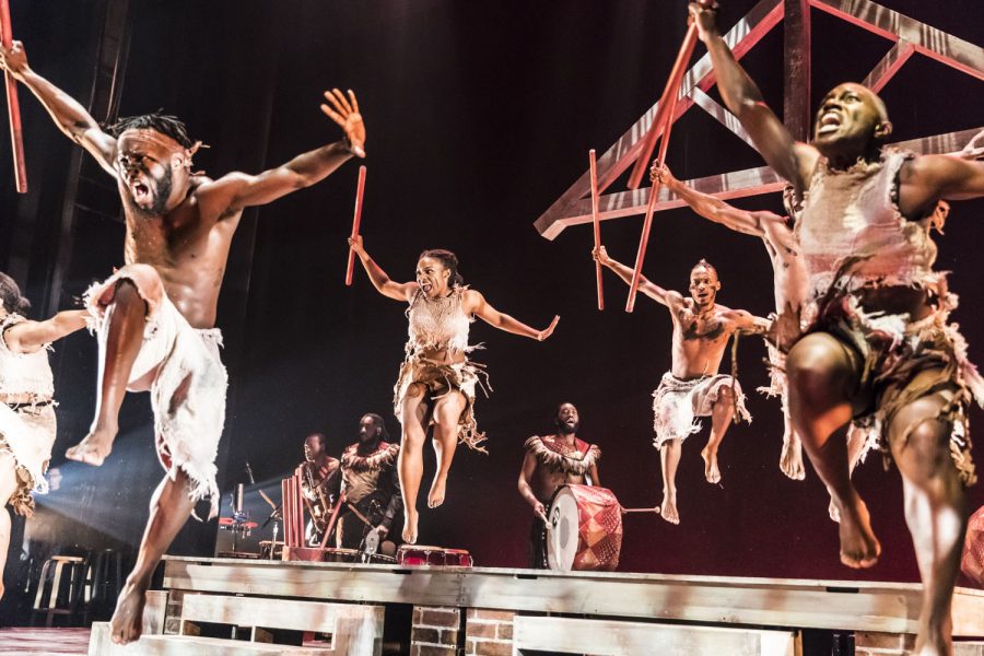 Members of Step Afrika! performing Drumfolk at The New Victory Theater, on Wednesday, February 26, 2020. 