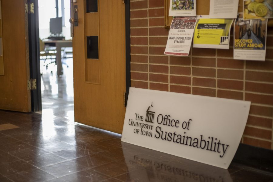 The sign for the Office of Sustainability sits outside its new location on Tuesday, Jan. 29, 2019. The office recently moved to communications building. 