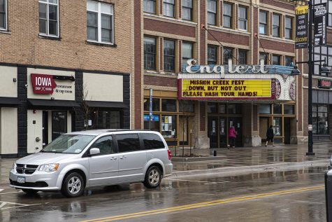 The Englert Theater is seen closed early during the quarantine on Wednesday, March 18th, 2020. Iowa City is under a mass quarantine due to the Coronavirus and is taking precautionary measures to minimize risk of spreading the disease.