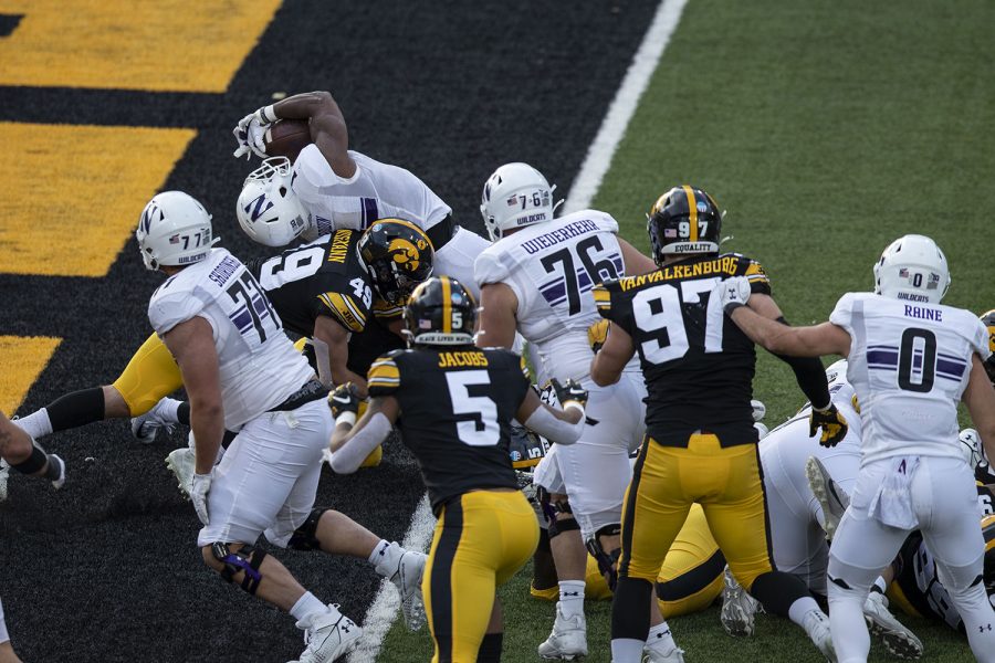 Northwestern+Running+Back+Jesse+Brown+makes+a+touchdown+during+the+Iowa+v+Northwestern+football+game+at+Kinnick+Stadium+on+Saturday%2C+Oct.+31%2C+2020.++The+Wildcats+defeated+the+Hawkeyes+21-20.