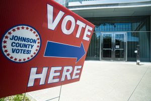 A Johnson County precinct indicator is seen outside The University of Iowa Visual Arts building on Tuesday, June 2, 2020. Counties all across Iowa along with eight other states are participating in the 2020 primary elections. 