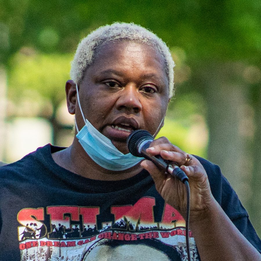 Johnson County supervisor Royceann Porter speaks during the final session of the “Speak Up, Speak Out” series at Mercer Park on Saturday, June 6, 2020. Mayor Bruce Teague invited spectators to voice their thoughts and frustrations. 